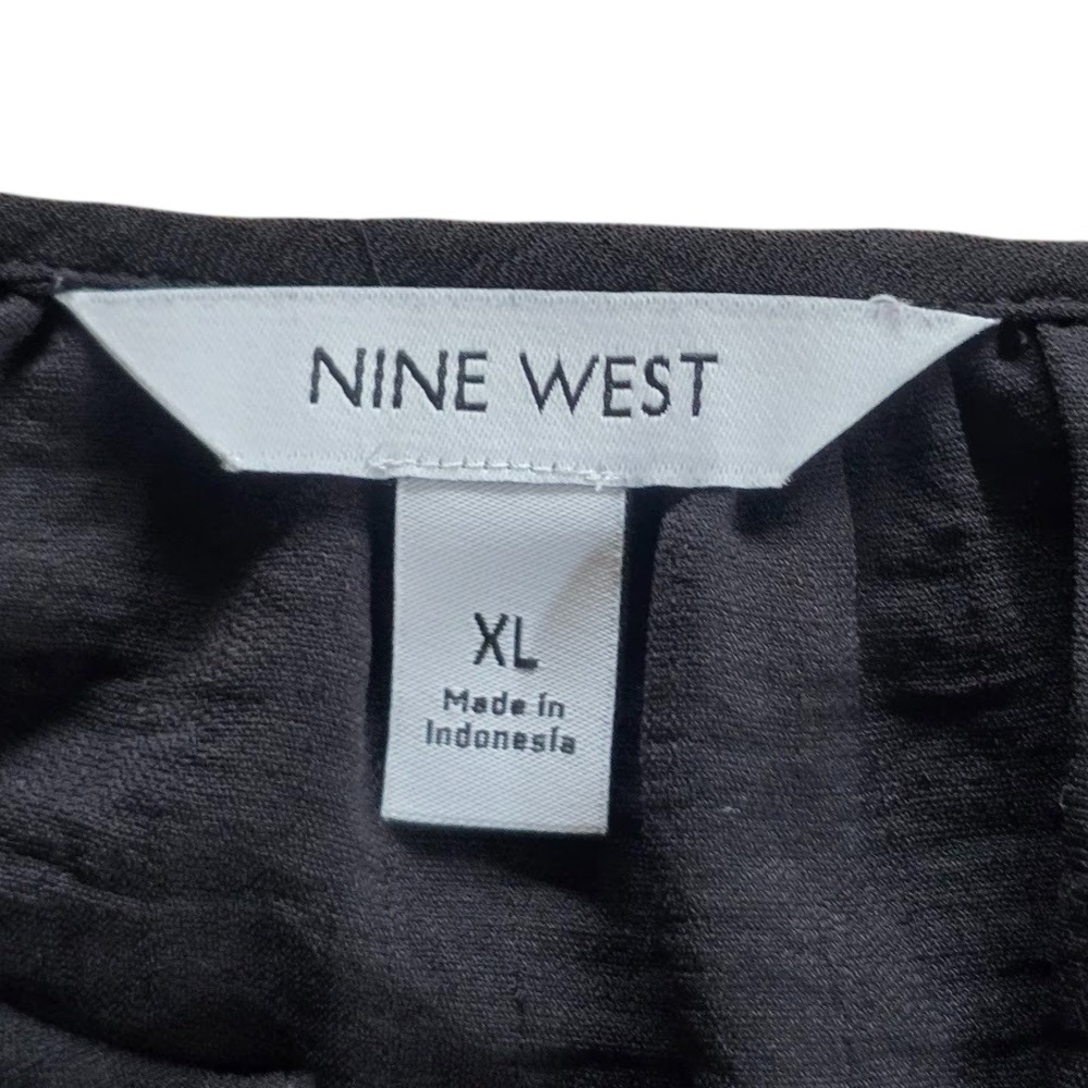 Nine West Blouse Womens XL Black Button Down Dark Academia Minimalist Whimsigoth - Picture 9 of 11